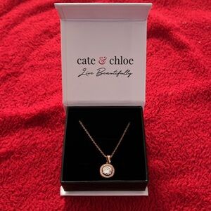 Cate & Chloe Blake 18k Rose Gold Plated Halo Pendant Necklace New